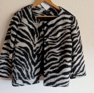 Ann Taylor Zebra Print Virgin Wool Blend Jacket - Size S Cropped Sleeve